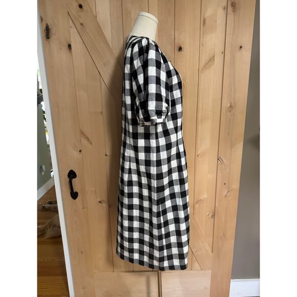 Loft | Black White Gingham Plaid Cotton Button Puff Sleeve Dress | Size 12T - Picture 7 of 14
